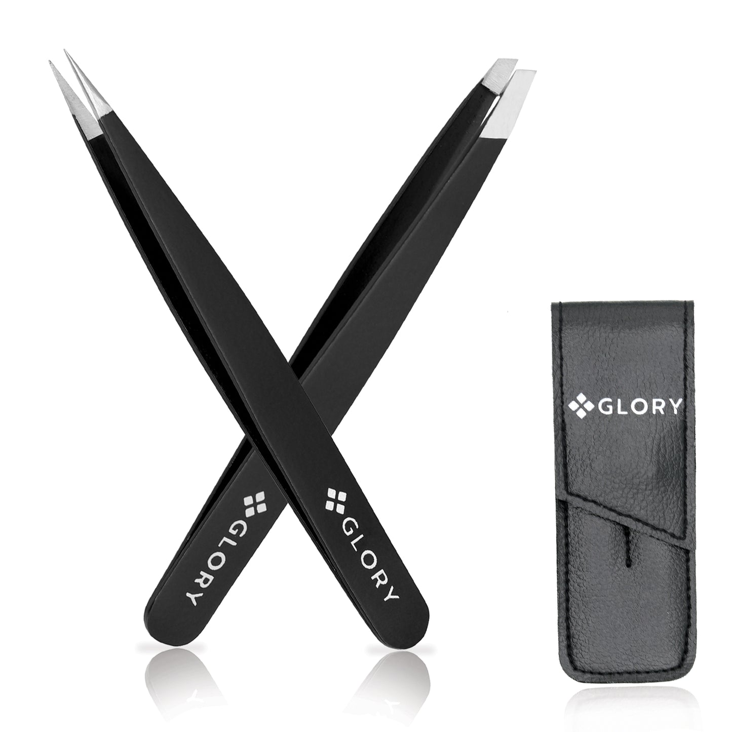 2 Pcs Matte Black Eyebrow Tweezers Set, Cosmetic Tweezers Kit for Eyebrows Facial and Ingrown Hair Removal