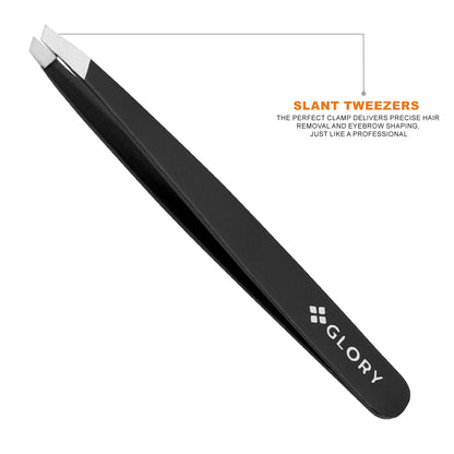 2 Pcs Matte Black Eyebrow Tweezers Set, Cosmetic Tweezers Kit for Eyebrows Facial and Ingrown Hair Removal